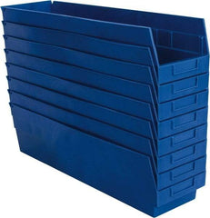 Quantum Storage - 50 Lb. Load Capacity, 23-5/8" Deep, Blue Polypropylene Hopper Shelf Bin - 6" High x 6-5/8" Wide x 23-5/8" Long - Eagle Tool & Supply