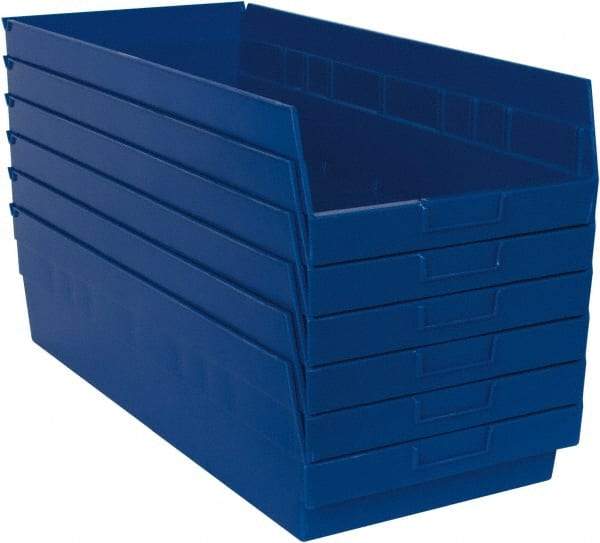 Quantum Storage - 50 Lb. Load Capacity, 23-5/8" Deep, Blue Polypropylene Hopper Shelf Bin - 6" High x 11-1/8" Wide x 23-5/8" Long - Eagle Tool & Supply