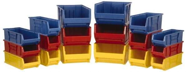 Quantum Storage - 100 Lb. Load Capacity, 29-7/8" Deep, Blue Polypropylene Hopper Stacking Bin - 15" High x 16-1/2" Wide x 29-7/8" Long - Eagle Tool & Supply