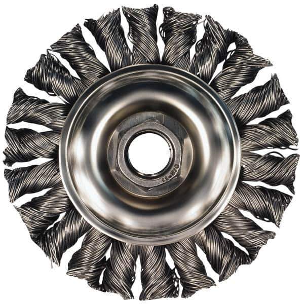 PFERD - 4" OD, 5/8-11 Arbor Hole, Knotted Stainless Steel Wheel Brush - 5/8" Face Width, 7/8" Trim Length, 0.02" Filament Diam, 20,000 RPM - Eagle Tool & Supply