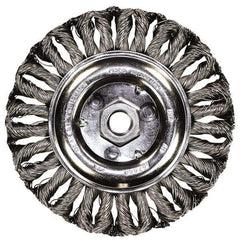 PFERD - 4" OD, 5/8-11 Arbor Hole, Knotted Stainless Steel Wheel Brush - 3/8" Face Width, 3/4" Trim Length, 0.02" Filament Diam, 15,000 RPM - Eagle Tool & Supply