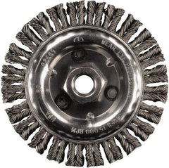 PFERD - 4" OD, 5/8-11 Arbor Hole, Knotted Steel Wheel Brush - 3/16" Face Width, 3/4" Trim Length, 0.02" Filament Diam, 20,000 RPM - Eagle Tool & Supply