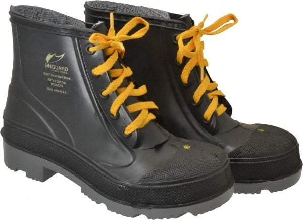 Dunlop Protective Footwear - Men's Size 6 Medium Width Steel Work Boot - Black, Polyurethane, PVC Upper, 6" High, Chemical Resistant, Non-Slip - Eagle Tool & Supply
