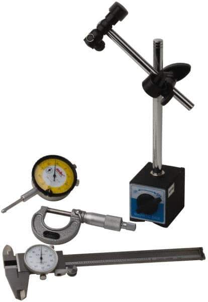 Import - 4 Piece, Machinist Caliper and Micrometer Tool Kit - Includes Base, Micrometer, Caliper and Indicator - Eagle Tool & Supply