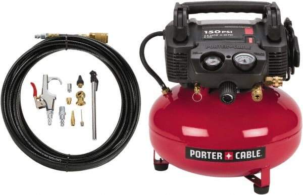 Porter-Cable - 0.8 hp, 2.6 CFM Hand Carry Pancake Compressor - 6 Gallon Tank, 10 Amp, 150 Max psi, 120V - Eagle Tool & Supply