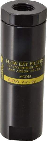 Flow Ezy Filters - 1/2 NPT Thread, 40 Micron, 1.6" Outside Diam, 4.9" Long, Stainless Steel Wire Cloth Media, Filter Assembly - Anodized Aluminum - Eagle Tool & Supply