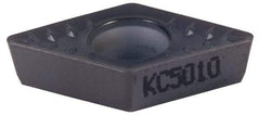 Kennametal - DPMT32.52 MP Grade KCU10 Carbide Turning Insert - TiAlN Finish, 55° Diamond, 3/8" Inscr Circle, 5/32" Thick, 1/32" Corner Radius - Eagle Tool & Supply