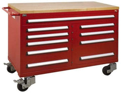 Vidmar - 4,800 Lb Capacity, 10 Drawer Roller Cabinet - 60" Wide x 27-3/4" Deep x 43" High, Steel, Red Gloss - Eagle Tool & Supply