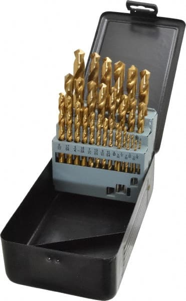 Interstate - 1/16 to 1/2", 118° Point, TiN Finish, High Speed Steel Jobber Length Drill Bit Set - Eagle Tool & Supply