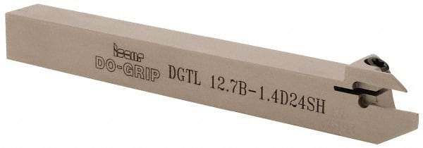 Iscar - 0.055" Min Groove Width, 4.7" OAL, Left Hand Indexable Grooving Cutoff Toolholder - 1/2" Shank Height x 1/2" Shank Width, DG. 14.. Insert Style, DGT Toolholder Style, Series Do Grip - Eagle Tool & Supply