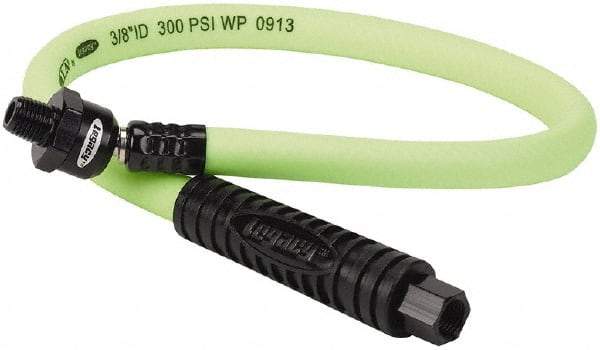 Legacy - 3/8" ID x 0.61" OD 2' Long Lead-In Whip Hose - FNPT x MNPT Ball Swivel Ends, 300 Working psi, 140°, 1/4" Fitting, Green - Eagle Tool & Supply