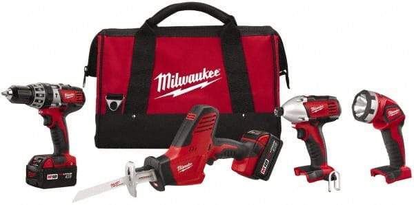 Milwaukee Tool - 18 Volt Cordless Tool Combination Kit - Includes 1/2" Hammer Drill, 1/4" Hex Impact Driver & One-Handed Hackzall Reciprocating Saw, Lithium-Ion Battery Included - Eagle Tool & Supply