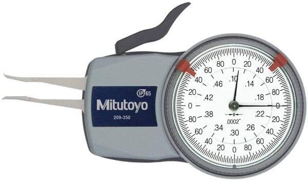 Mitutoyo - 0.1 to 1/2" Inside Dial Caliper Gage - 0.0002" Graduation, 0.0008" Accuracy, 0.47" Leg Length, 0.027" Deep x 0.023" Wide Groove, Chisel Contact Points - Eagle Tool & Supply
