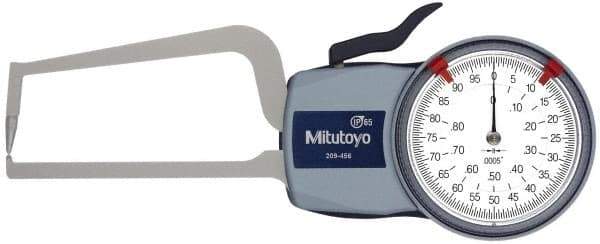 Mitutoyo - 0.8 Inch Max Measurement, 0.0005 Inch Graduation, Outside Dial Caliper Gage - 3.2 Inch Leg Length, 0.0015 Inch Accuracy - Eagle Tool & Supply