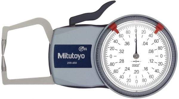 Mitutoyo - 0.4 Inch Max Measurement, 0.0002 Inch Graduation, Outside Dial Caliper Gage - 1.37 Inch Leg Length, 0.0008 Inch Accuracy - Eagle Tool & Supply