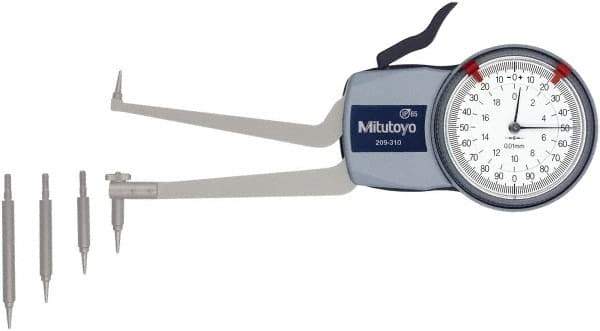 Mitutoyo - 50 to 100mm Inside Dial Caliper Gage - 0.01mm Graduation, 0.03mm Accuracy, 85mm Leg Length, 8.3mm Deep x 1.2mm Wide Groove, Ball Contact Points - Eagle Tool & Supply