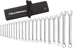 GearWrench - 22 Piece, 6mm to 23mm, 12 Point Combination Wrench Set - Metric Measurement Standard, Chrome Finish, Comes in Roll - Eagle Tool & Supply