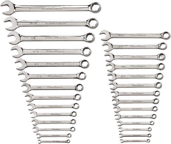 GearWrench - 28 Piece, 1/4" to 1" (6mm to 19mm), 6 Point Combination Wrench Set - Inch/Metric Measurement Standard, Chrome Finish - Eagle Tool & Supply