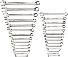 GearWrench - 28 Piece, 1/4" to 1" (6mm to 19mm), 6 Point Combination Wrench Set - Inch/Metric Measurement Standard, Chrome Finish - Eagle Tool & Supply