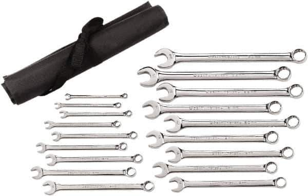 GearWrench - 18 Piece, 7mm to 24mm, 12 Point Combination Wrench Set - Metric Measurement Standard, Chrome Finish, Comes in Roll - Eagle Tool & Supply