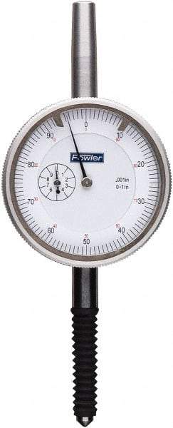 Fowler - 1" Range, 0-100 Dial Reading, 0.001" Graduation Dial Drop Indicator - 2-1/4" Dial, 0.1" Range per Revolution, 0.001" Accuracy, Revolution Counter - Eagle Tool & Supply