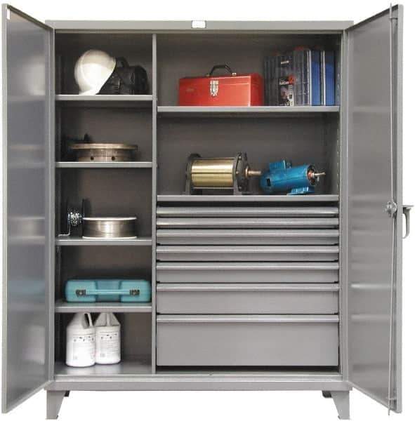 Strong Hold - 6 Shelf 7 Bin Locking Storage Cabinet - Steel, 60" Wide x 24" Deep x 78" High, Dark Gray - Eagle Tool & Supply