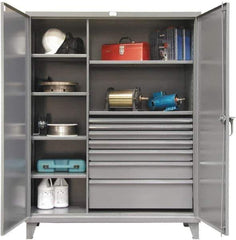 Strong Hold - 6 Shelf 7 Bin Locking Storage Cabinet - Steel, 60" Wide x 24" Deep x 78" High, Dark Gray - Eagle Tool & Supply