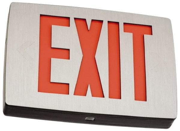 Lithonia Lighting - 1 Face, 1 Watt, Black, Aluminum, LED, Illuminated Exit Sign - 120/277 VAC, Nickel Cadmium, Universal Mounted, 11-3/4 Inch Long x 2 Inch Wide x 8-1/4 Inch High - Eagle Tool & Supply