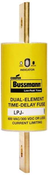 Cooper Bussmann - 300 VDC & 600 VAC, 500 Amp, Time Delay General Purpose Fuse - Bolt-on Mount, 203.2mm OAL, 100 at DC, 300 at AC (RMS) kA Rating, 2-19/32" Diam - Eagle Tool & Supply