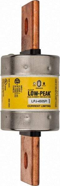 Cooper Bussmann - 300 VDC & 600 VAC, 450 Amp, Time Delay General Purpose Fuse - Bolt-on Mount, 203.2mm OAL, 100 at DC, 300 at AC (RMS) kA Rating, 2-19/32" Diam - Eagle Tool & Supply