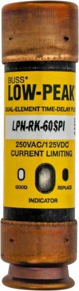 Cooper Bussmann - 125 VDC, 250 VAC, 60 Amp, Time Delay General Purpose Fuse - Fuse Holder Mount, 76.2mm OAL, 100 at DC, 300 at AC (RMS) kA Rating, 13/16" Diam - Eagle Tool & Supply