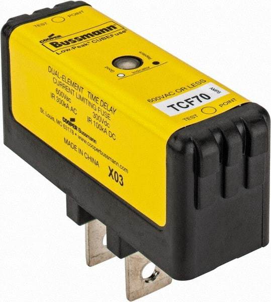 Cooper Bussmann - 300 VDC, 600 VAC, 70 Amp, Time Delay General Purpose Fuse - Plug-in Mount, 76.45mm OAL, 100 at DC, 200 (CSA RMS), 300 (UL RMS) kA Rating - Eagle Tool & Supply