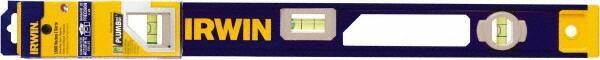 Irwin - Magnetic 24" Long 3 Vial I-Beam Level - Aluminum, Blue/Yellow, 1 Level & 2 Plumb Vials - Eagle Tool & Supply