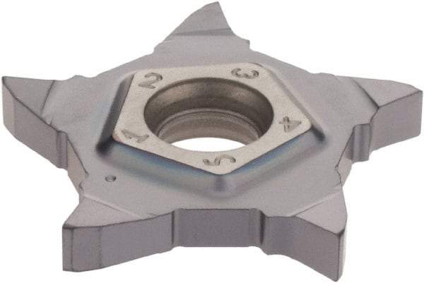 Iscar - PENTA PF IC908 Grade, 0.118" Cutting Width, Carbide Cutoff Insert - 0° Neutral Lead Angle, 0.008" Cnr Rad, TiAlN Coated, Other End - Eagle Tool & Supply