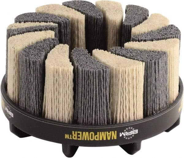 Brush Research Mfg. - 5" 80 Grit Ceramic/Silicon Carbide Tapered Disc Brush - Coarse Grade, CNC Adapter Connector, 1.38" Trim Length, 7/8" Arbor Hole - Eagle Tool & Supply