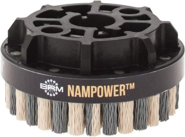 Brush Research Mfg. - 4" 320 Grit Ceramic/Silicon Carbide Tapered Disc Brush - Fine Grade, CNC Adapter Connector, 0.71" Trim Length, 7/8" Arbor Hole - Eagle Tool & Supply