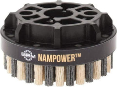 Brush Research Mfg. - 4" 180 Grit Ceramic/Silicon Carbide Tapered Disc Brush - Medium Fine Grade, CNC Adapter Connector, 0.71" Trim Length, 7/8" Arbor Hole - Eagle Tool & Supply