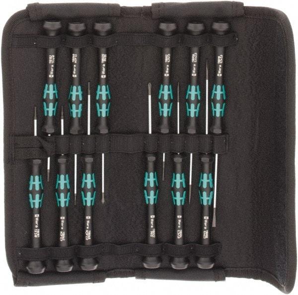 Wera - 12 Piece Hex, Phillips, Slotted & Torx Screwdriver Set - Blade Sizes: Width mm 1.5, 2, 3 & 1.8, Bit Sizes: Torx T-5 & T-6 - Eagle Tool & Supply