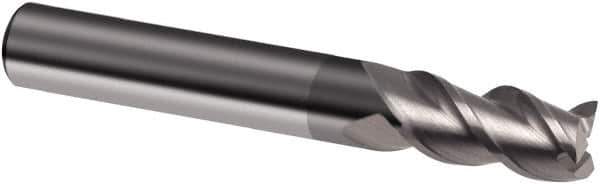 Guhring - 3/8", 1" LOC, 3/8" Shank Diam, 2-1/2" OAL, 3 Flute, Solid Carbide Square End Mill - Single End, Uncoated, Spiral Flute, 39/40/41° Helix, Centercutting, Right Hand Cut, Right Hand Flute, Series 4265 - Eagle Tool & Supply