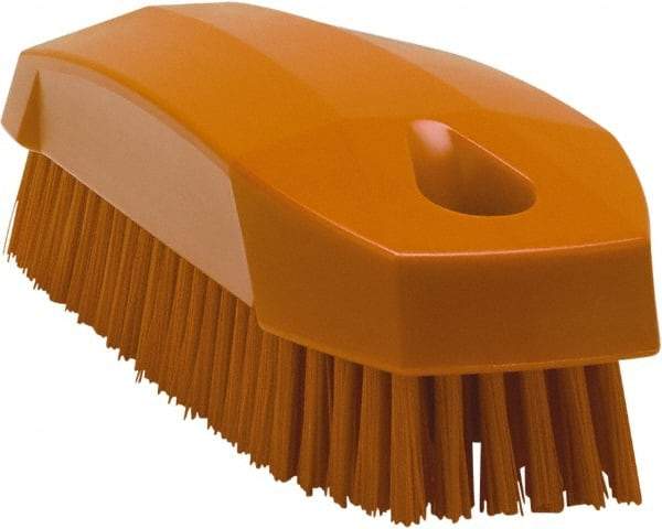 Vikan - 0.7" Bristle Length, Polyester Scrub Brush - 1-1/2" Wide Head, 4-1/2" OAL, Orange, Polypropylene Block - Eagle Tool & Supply