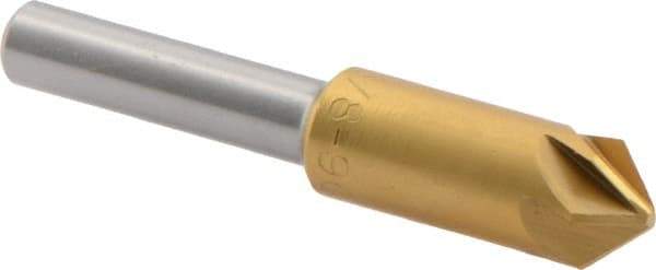 M.A. Ford - 3/8" Head Diam, 1/4" Shank Diam, 6 Flute 90° High Speed Steel Countersink - TiN Finish, 2" OAL - Eagle Tool & Supply