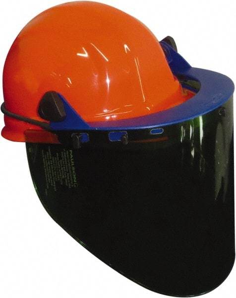PRO-SAFE - Nylon Orange Ratchet Adjustment, Face Shield & Headgear Set - 20" Wide x 10" High x 0.06" Thick, Anti-Fog, Green Window - Eagle Tool & Supply
