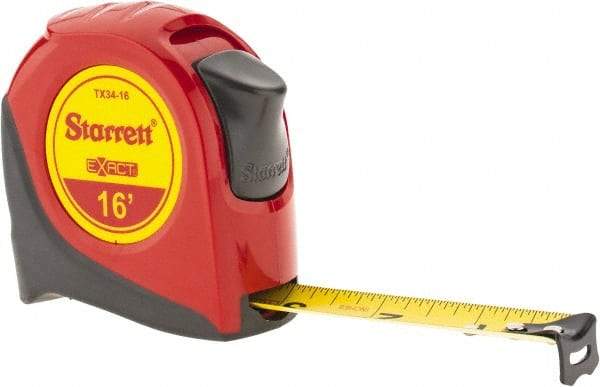 Starrett - 16' x 3/4" Yellow Blade Tape Measure - 1/16" Graduation, S1 Graduation Style, Red Case - Eagle Tool & Supply