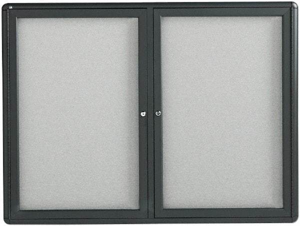 Quartet - 48" Wide x 36" High Enclosed Cork Bulletin Board - Fabric Covered, Gray - Eagle Tool & Supply
