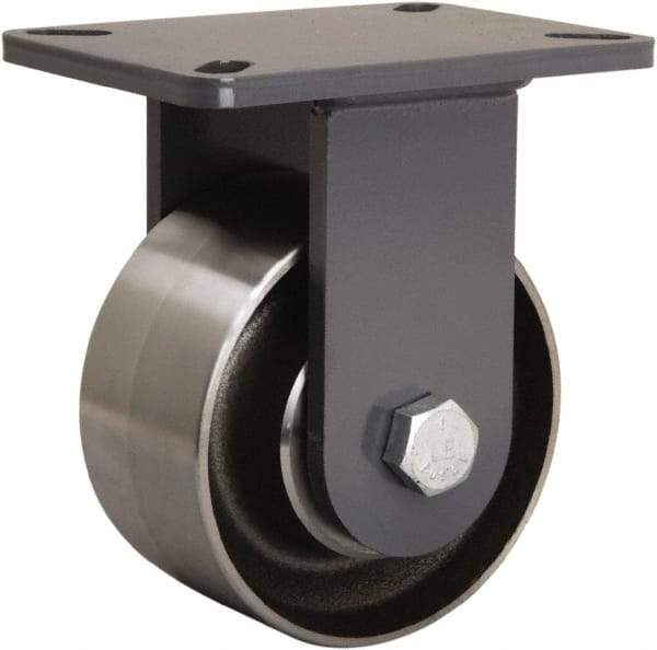 Hamilton - 6" Diam x 3" Wide x 8" OAH Top Plate Mount Rigid Caster - Forged Steel, 6,000 Lb Capacity, Sealed Precision Ball Bearing, 5-1/4 x 7-1/4" Plate - Eagle Tool & Supply