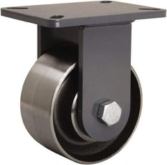 Hamilton - 6" Diam x 3" Wide x 8" OAH Top Plate Mount Rigid Caster - Forged Steel, 6,000 Lb Capacity, Sealed Precision Ball Bearing, 5-1/4 x 7-1/4" Plate - Eagle Tool & Supply