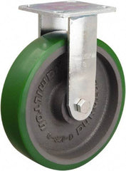 Hamilton - 8" Diam x 2" Wide x 9-1/2" OAH Top Plate Mount Rigid Caster - Polyurethane Mold onto Cast Iron Center, 1,200 Lb Capacity, Sealed Precision Ball Bearing, 4 x 4-1/2" Plate - Eagle Tool & Supply