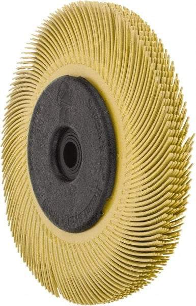 3M - 6" Diam, 7/16" Max Face Width, Plain Hole Radial Bristle Brush - 80 Grit, Medium Grade, 6,000 Max RPM, Yellow - Eagle Tool & Supply