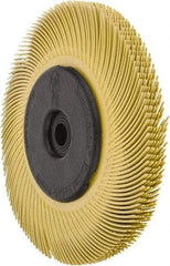 3M - 6" Diam, 7/16" Max Face Width, Plain Hole Radial Bristle Brush - 80 Grit, Medium Grade, 6,000 Max RPM, Yellow - Eagle Tool & Supply