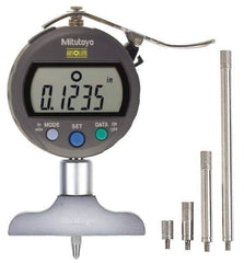 Mitutoyo - 0" to 8" Stainless Steel Electronic Depth Gage - 0.001" Accuracy, 0.01mm Resolution, 2-1/2" Base Length - Eagle Tool & Supply
